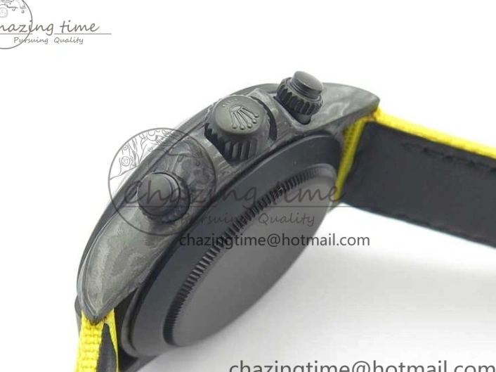 0102 Supportive Daytona DIW Carbon Case and Bezel Black Yellow Dial on Yellow Nylon Strap A 3220